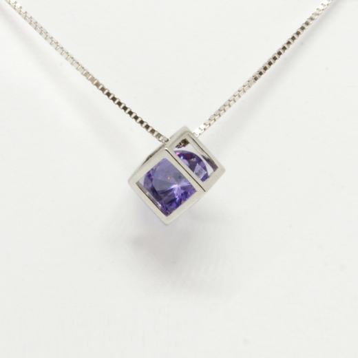 Würfelanhänger 925er Sterling Silber mit Zirkonia violett