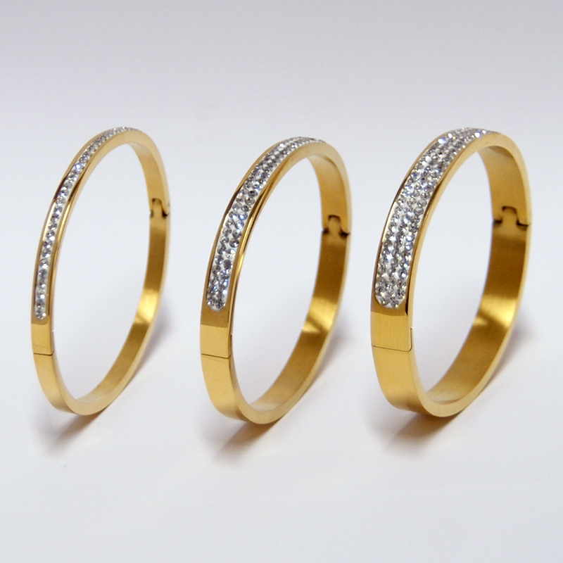 Damen Armreif Edelstahl mit Zirkonia besetzt ca. 4, 6 oder 8 mm breit goldfarben