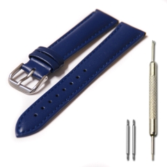 Uhrenarmband Lederarmband dunkelblau, Schließe Silber 316L 16, 18, 20 mm