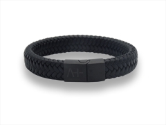 Herrenarmband L - Across - Leder Stahl - schwarz