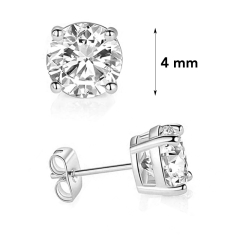 2 Ohrstecker (d=4mm) aus 925 Sterling Silber mit einem runden Zirkonia, 18k Weißgold vergoldet